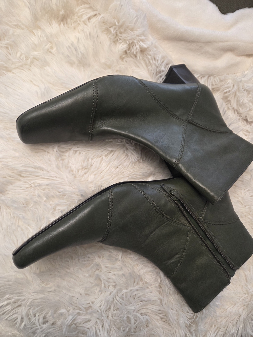 Women’s Olive Green Zip Ankle Booties - Picture 4 of 7